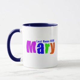 Spaß und fröhliche Farben "Mary" Name Kunst, Blau Tasse