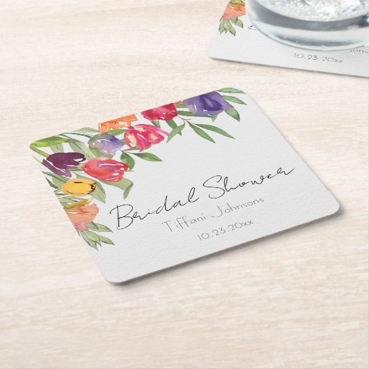 Spaß und Helle Tulips und Grünes Brautparty Rechteckiger Pappuntersetzer (angewinkelt)