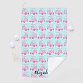 Spaß und niedlich rosa und aquamariner Golfwagen i Golfhandtuch (Insitu)