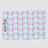 Spaß und niedlich rosa und aquamariner Golfwagen i Golfhandtuch (Horizontal)