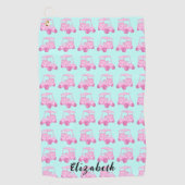 Spaß und niedlich rosa und aquamariner Golfwagen i Golfhandtuch (Vorderseite)