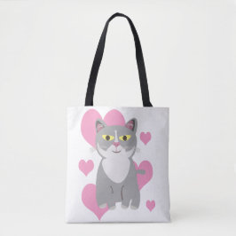 Spaß und Niedliche graue Katze Liebe Cartoon Tasche