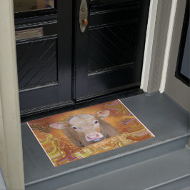 Spaß und niedliches kleines Kalb mit großen Augen Fußmatte
