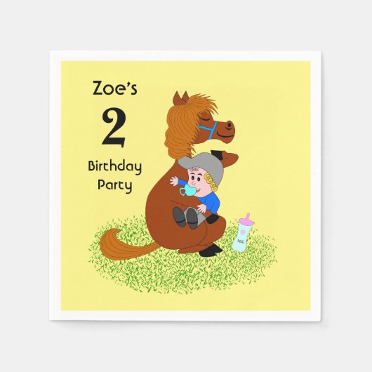 Spaß und niedliches Pony mit Baby - Kindergeburtst Serviette (Vorderseite)