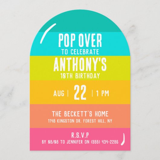 Spaß und trendy Sommer Popsität jeden Alters Gebur Einladung (Vorderseite)