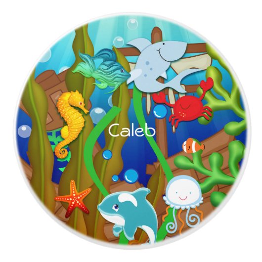 Spaß unter dem Meer Fisch Kinder Schlafzimmer Keramikknauf (Vorderseite)