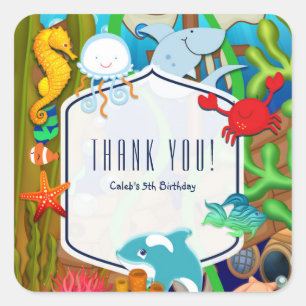 Spaß unter dem Meer Kinder-Geburtstagsfeier-Mitgeb Quadratischer Aufkleber