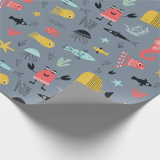 Spaß unter dem Meer niedlichen Cartoon Ozeantiere Geschenkpapier (Ecke)