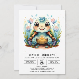 Spaß unter Wasser Boho Turtle Boy Geburtstag Einladung