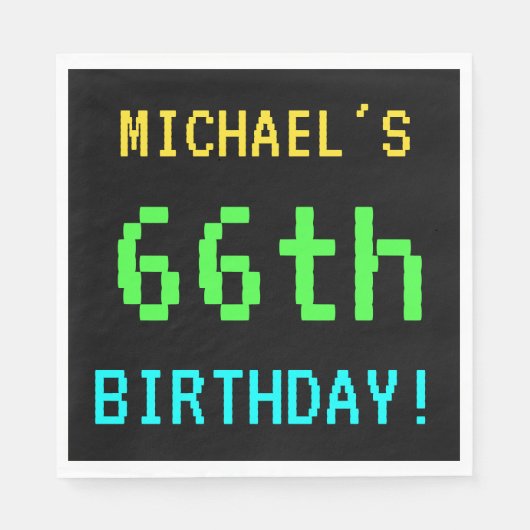 Spaß Vintag/Retro Videospiel Schauen 66. Geburtsta Serviette (Vorderseite)