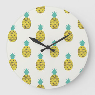 Spaß Vintage Ananas Nahtlose Illustration. Große Wanduhr