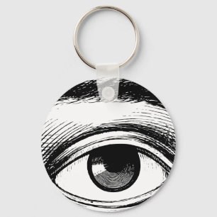 Spaß-Vintage Augen-Schwarzweiss-Illustration Schlüsselanhänger