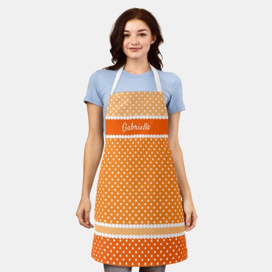 Spaß Vintager weißer Polka Dots Sommerorange Schürze (Getragen)