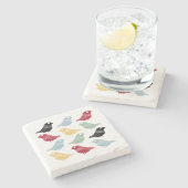 Spaß Vögel Dänisch Moderne Retro farbenfrohe Mitte Steinuntersetzer (Seitenansicht)