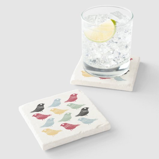 Spaß Vögel Dänisch Moderne Retro farbenfrohe Mitte Steinuntersetzer (Seitenansicht)