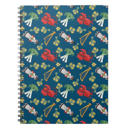 Spaß-Waliser-Embleme auf blauem gewundenem Notizblock (Vorderseite)