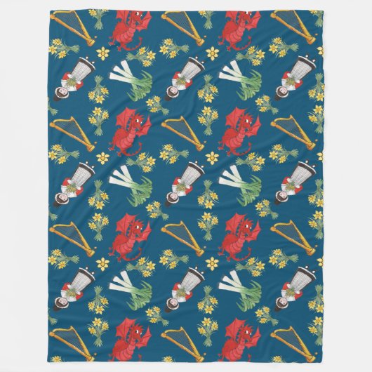 Spaß-Waliser-Embleme auf blauer Fleece-Decke Fleecedecke (Vorderseite)