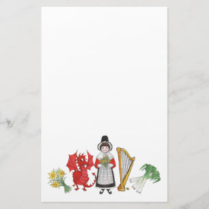Spaß-Waliserkostüm und -embleme auf blauem Briefpapier