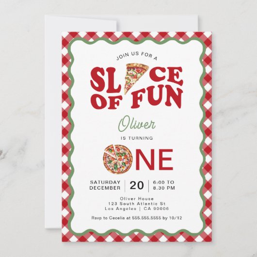 Spaß | Wavy Pizza 1. Geburtstag Einladung (Vorderseite)