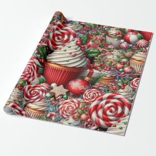 Spaß Weihnachten Cupcakes Roter Streifen Canes Geschenkpapier
