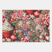 Spaß Weihnachten Cupcakes Roter Streifen Canes Geschenkpapier Set (Vorderseite 3)