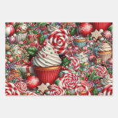 Spaß Weihnachten Cupcakes Roter Streifen Canes Geschenkpapier Set (Vorderseite 2)