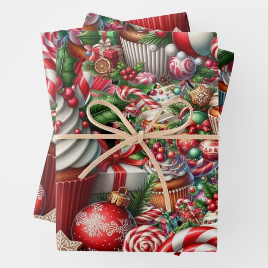 Spaß Weihnachten Cupcakes Roter Streifen Canes Geschenkpapier Set (Beispiel)