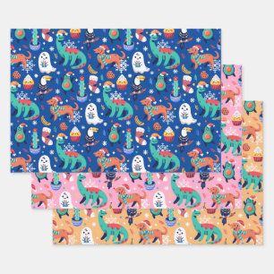 Spaß Weihnachten Dinosaurier Dog Parrot Avocado Ca Geschenkpapier Set