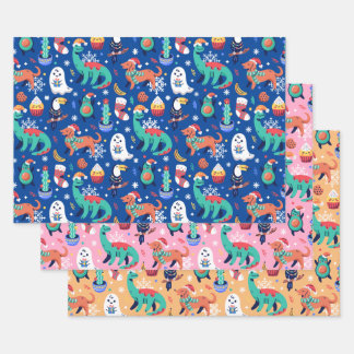 Spaß Weihnachten Dinosaurier Dog Parrot Avocado Ca Geschenkpapier Set