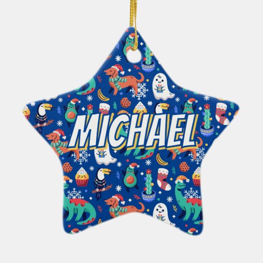 Spaß Weihnachten Dinosaurier Dog Parrot Avocado Ca Keramik Ornament (Hinten)