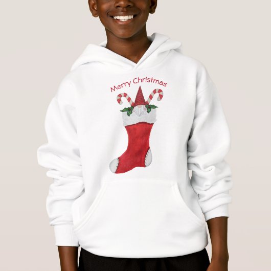 Spaß Weihnachten Gnome in Red Strumpf Candy Canes Hoodie (Vorderseite)