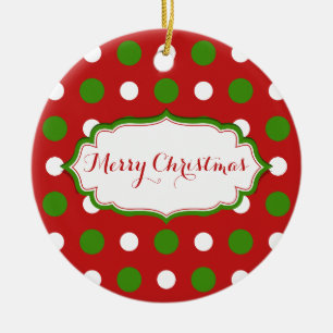 Spaß Weihnachten grün und weiß Polka Punkte auf ro Keramikornament