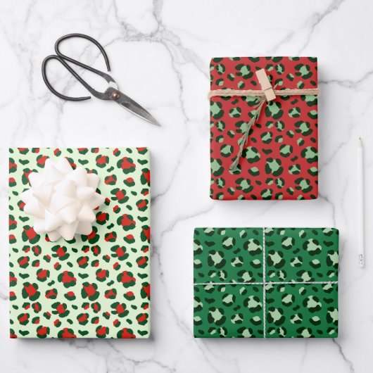 Spaß Weihnachten Leopard Print Trio Mix Geschenkpapier Set (Vorderseite)