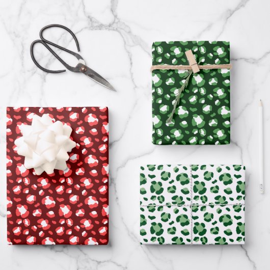 Spaß Weihnachten Leopard Print Trio Mix Geschenkpapier Set (Vorderseite)