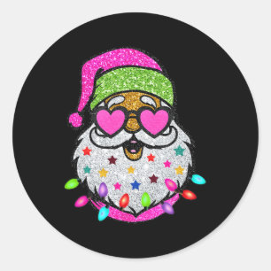 Spaß Weihnachten mit Sonnenbrille Weihnachten Rosa Runder Aufkleber