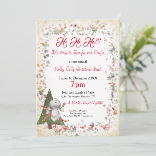 Spaß Weihnachten Party Niedlich Bunny Tree Star Sn Einladung (Stehend Vorderseite)