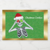 Spaß Weihnachten Skelett glänzende Ornamente Gold  Lebensmitteletikett (Einzelnes Label)