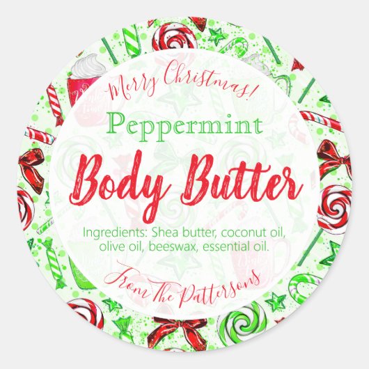 Spaß Weihnachts Candy Cane Body Butter Labels Runder Aufkleber (Vorderseite)