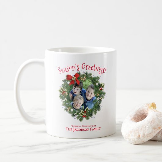 Spaß Weihnachts-Kranz-Foto Jahreszeit Grüße Kaffeetasse (Mit Donut)