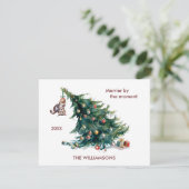 Spaß Weihnachtsbaum Dangling Cat Foto Feiertagskarte (Stehend Vorderseite)