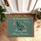 Spaß Weihnachtsbaum Dangling Cat Foto Fußmatte