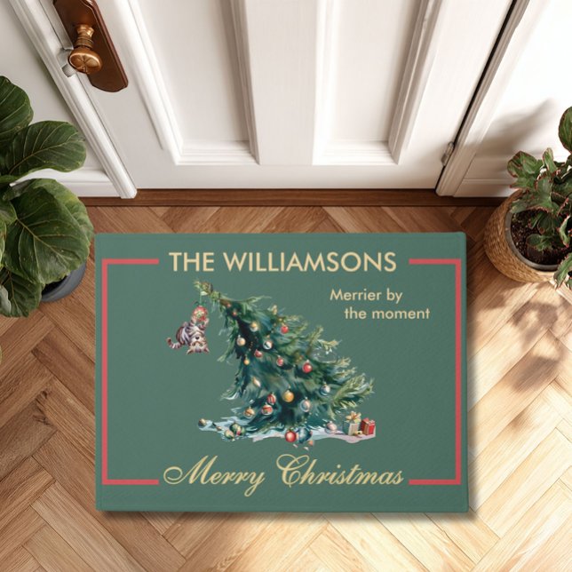 Spaß Weihnachtsbaum Dangling Cat Foto Fußmatte (Von Creator hochgeladen)