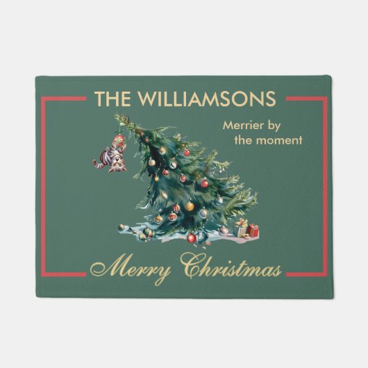 Spaß Weihnachtsbaum Dangling Cat Foto Fußmatte (Vorderseite)