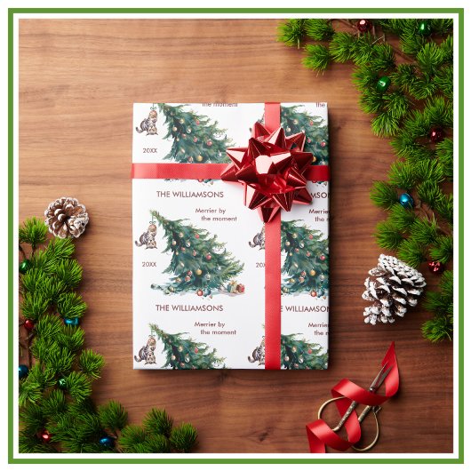 Spaß Weihnachtsbaum Dangling Cat Foto Geschenkpapier