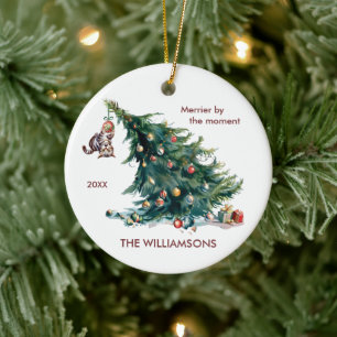 Spaß Weihnachtsbaum Dangling Cat Foto Keramik Ornament