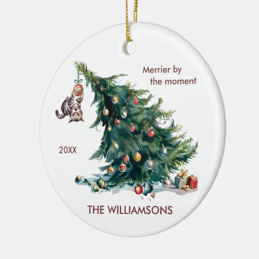 Spaß Weihnachtsbaum Dangling Cat Foto Keramik Ornament (Links)