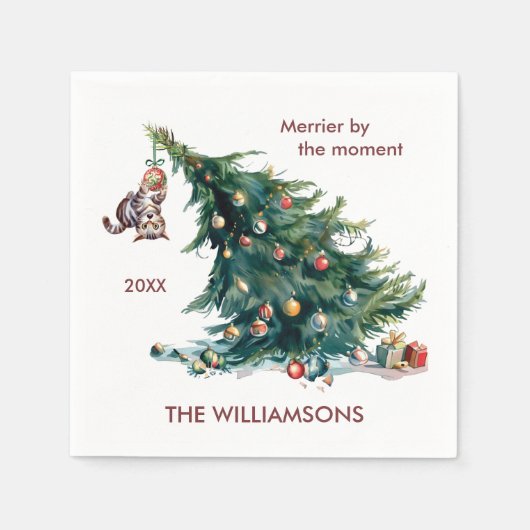 Spaß Weihnachtsbaum Dangling Cat Foto Serviette (Vorderseite)
