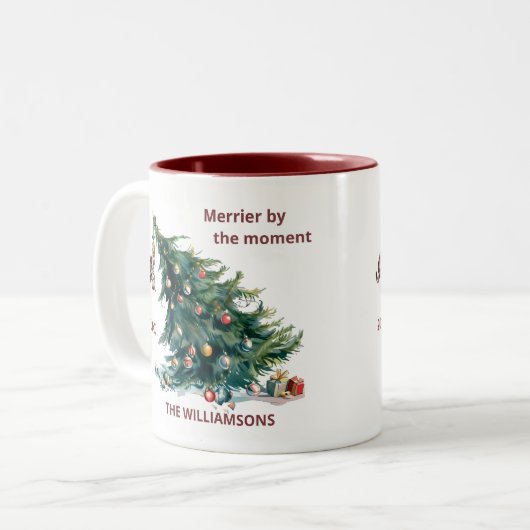 Spaß Weihnachtsbaum Dangling Cat Personalize Zweifarbige Tasse (Vorderseite Links)