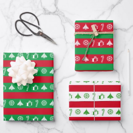 Spaß Weihnachtsbaum, Schneeflocke, Candy Cane, Geg Geschenkpapier Set (Vorderseite)