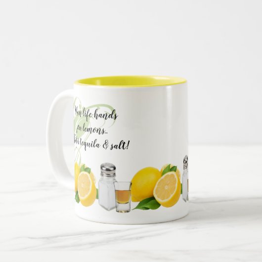 Spaß, wenn das Leben Ihnen Zitronen-Zitat übergibt Zweifarbige Tasse (Vorderseite Links)